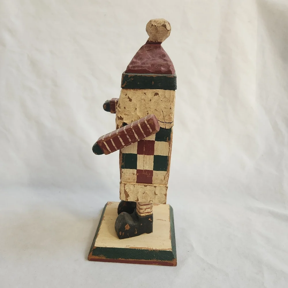 Primitive Wood Block Santa Figurine Sculpture Rustic Country Christmas